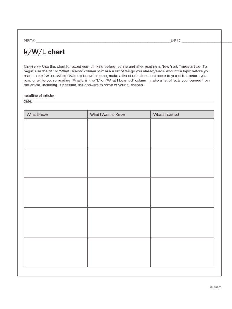 2021 KWL Chart - Fillable, Printable PDF & Forms | Handypdf