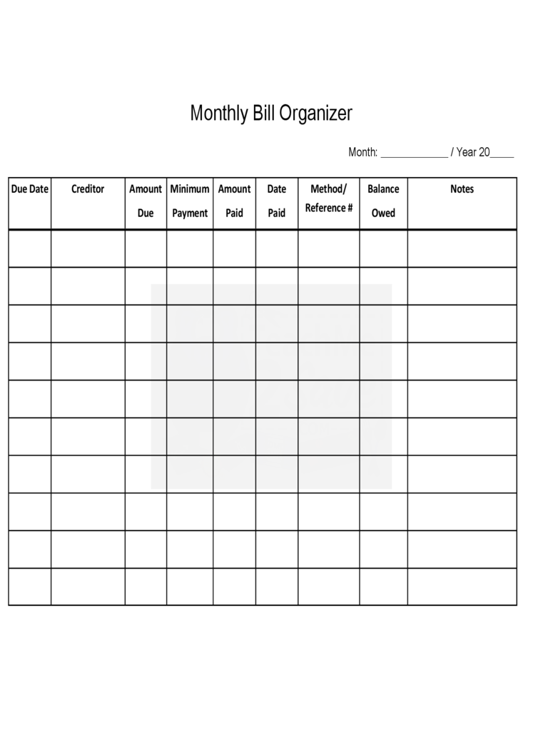 my monthly bill planner printable