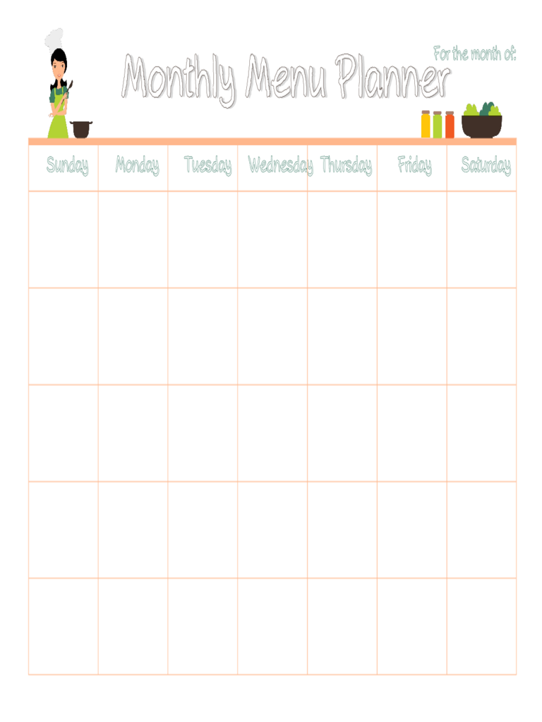 free monthly menu calendar