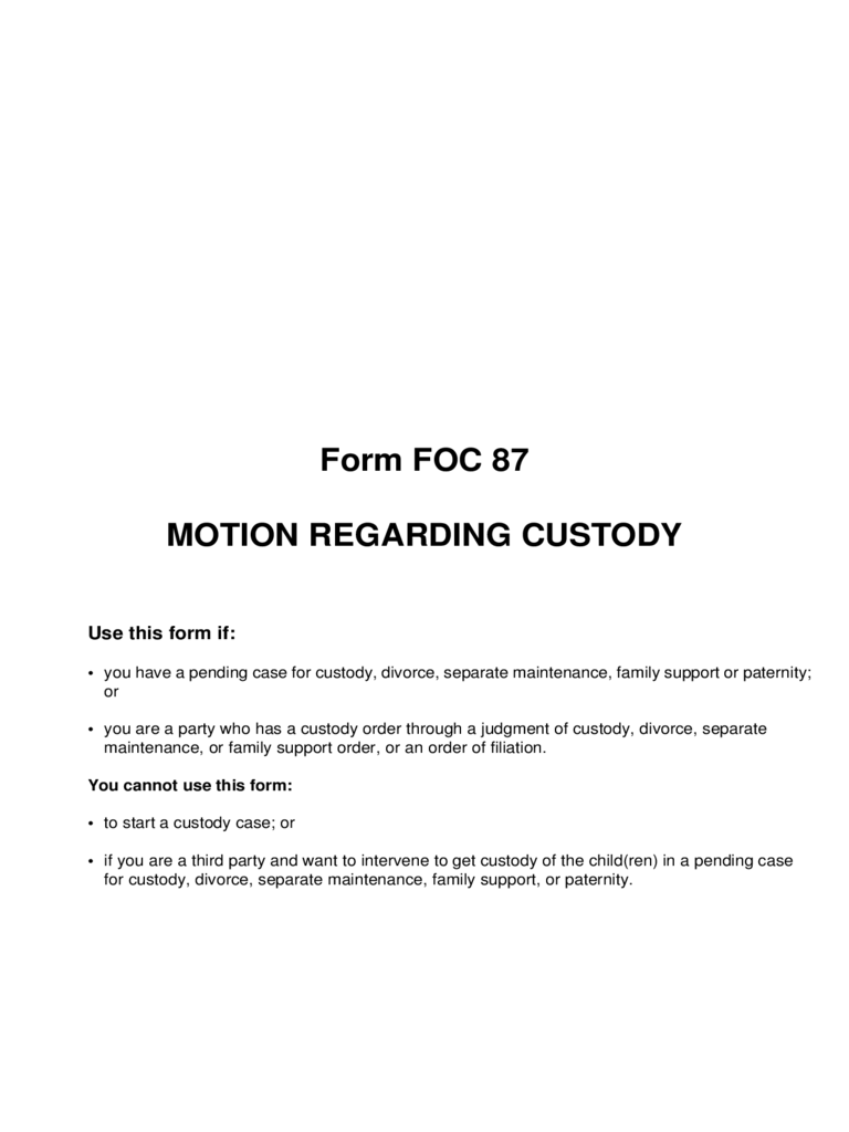 Motion Regarding Custody - Michigan