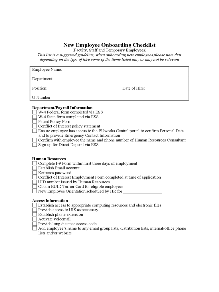 New Employee Onboarding Checklist - Boston