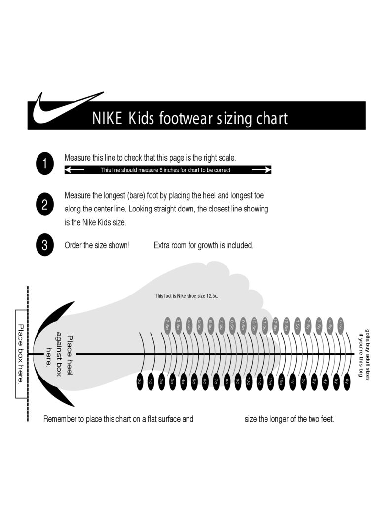 Nike Kids Footwear Sizing Chart