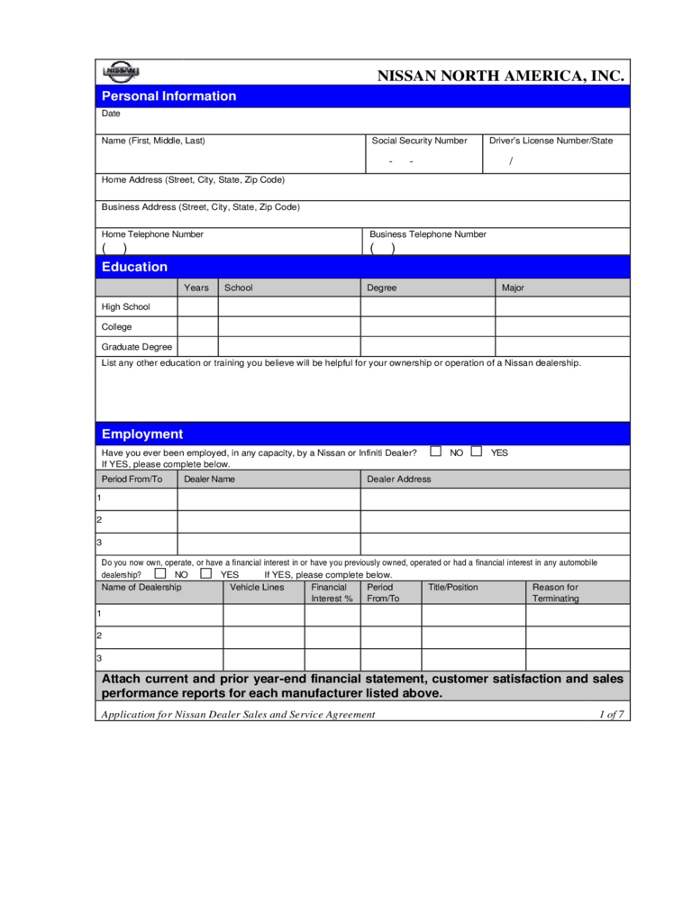 Nissan Job Application Form