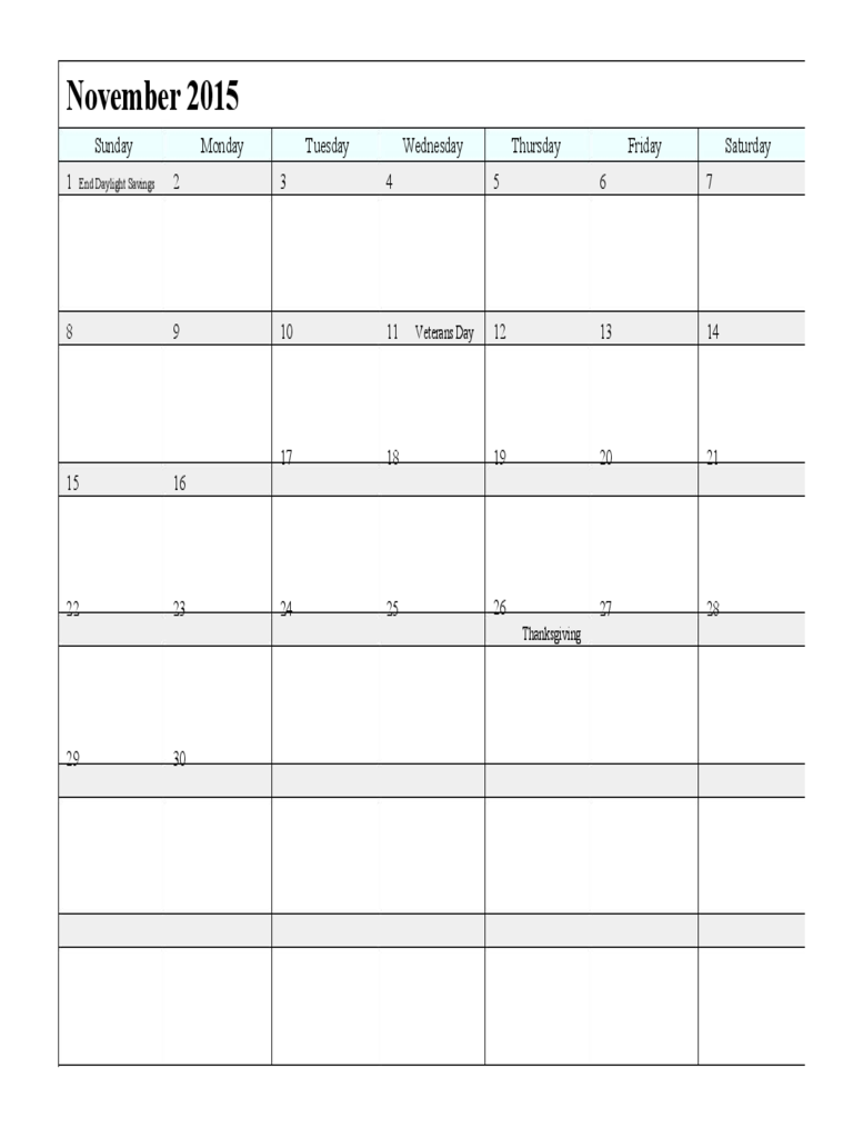 November 2015 Calendar Template