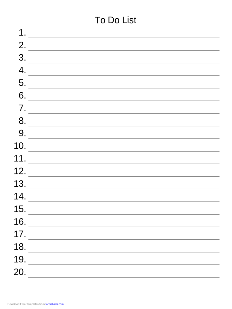 Printable Blank Numbered List 1 100