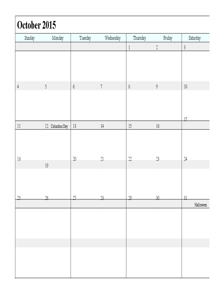 October 2015 Calendar Sample