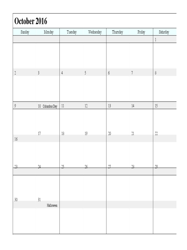 October 2016 calendar sample edit fill sign online handypdf