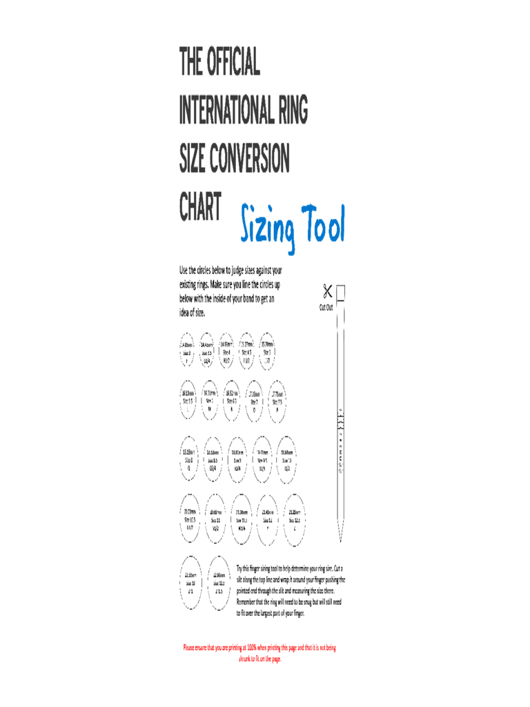 Official International Ring Size Conversion Chart