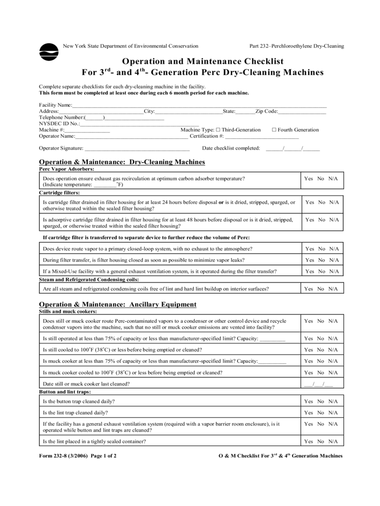 Operation And Maintenance Checklist