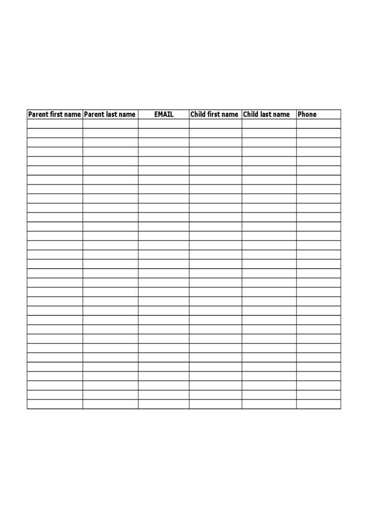 Parent Child Roster Template