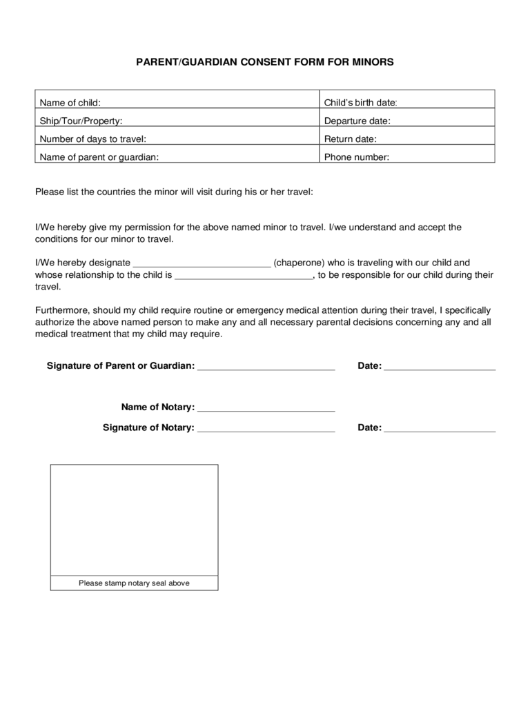 Parent/ Guardian Consent Form for Minors