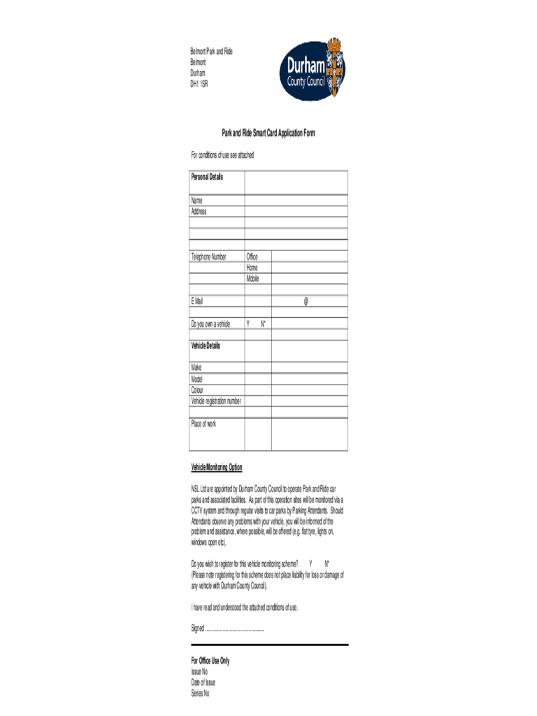 Park and Ride Smart Card Application Form