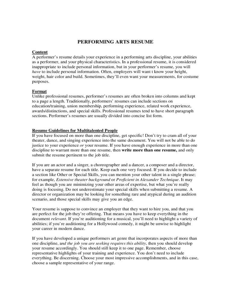 Performing Arts Resume Edit, Fill, Sign Online Handypdf