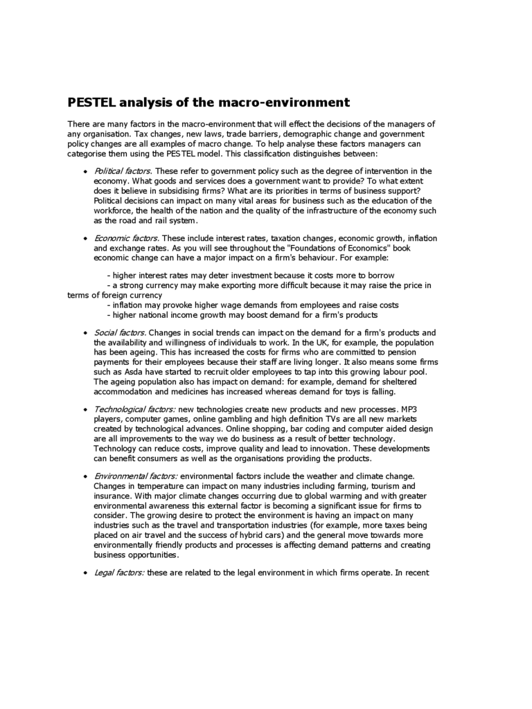 PESTEL Analysis of the Macro-environment