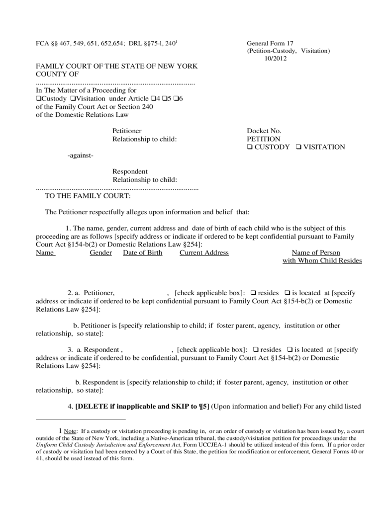 Petition Custody Form - New York