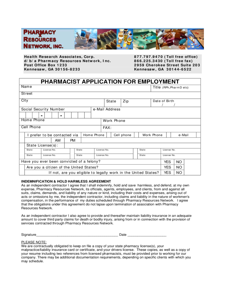 Pharmacy Application for Employment