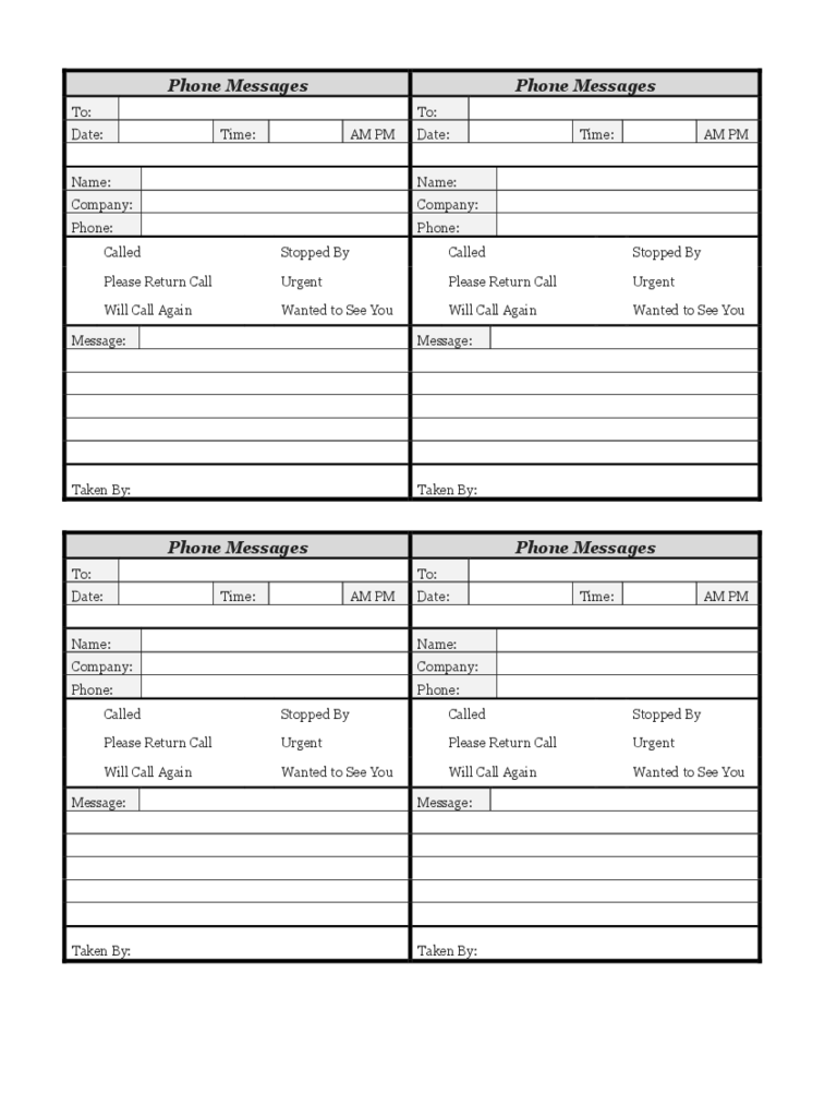 Phone Message Log Templates - Handypdf