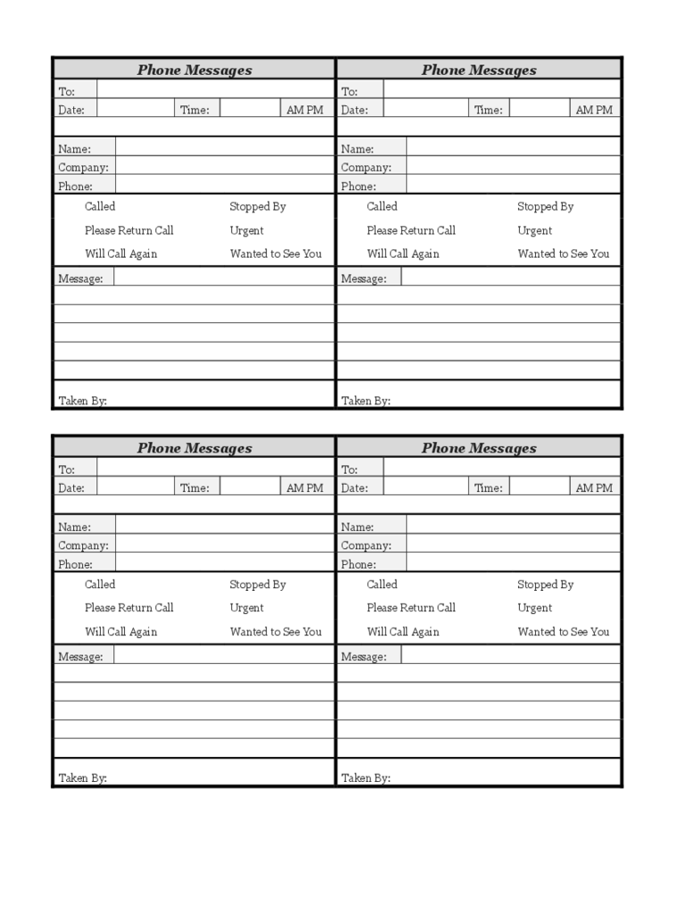 Telephone Message Pad Template HQ Printable Documents
