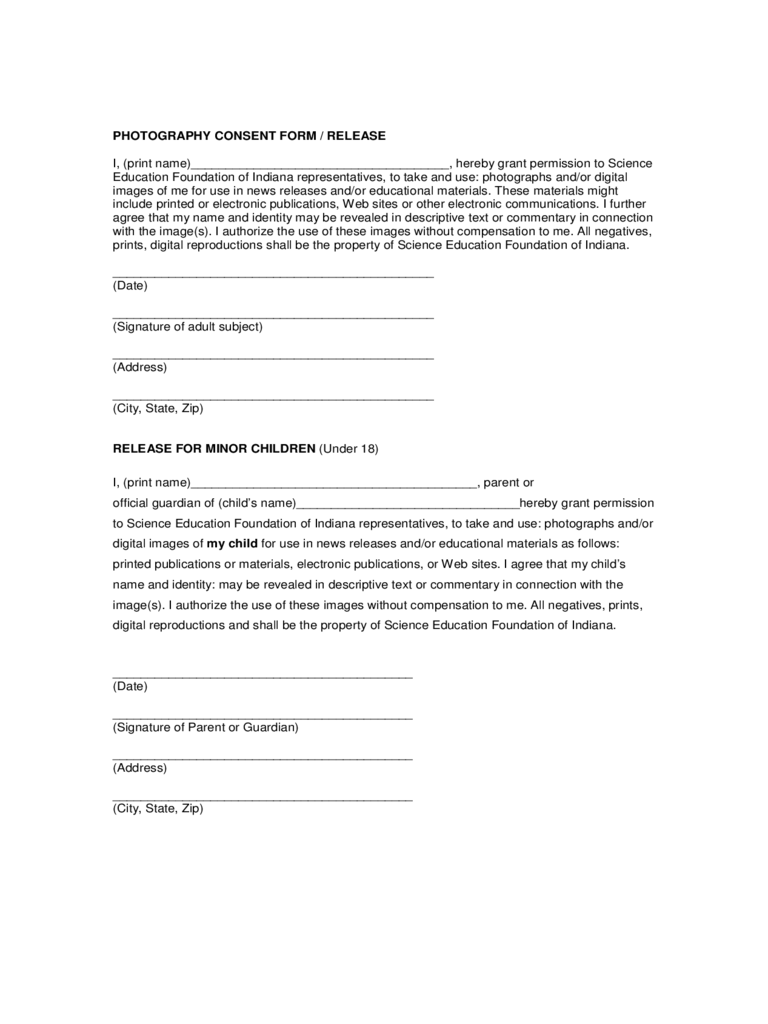 Photography Consent Form / Release