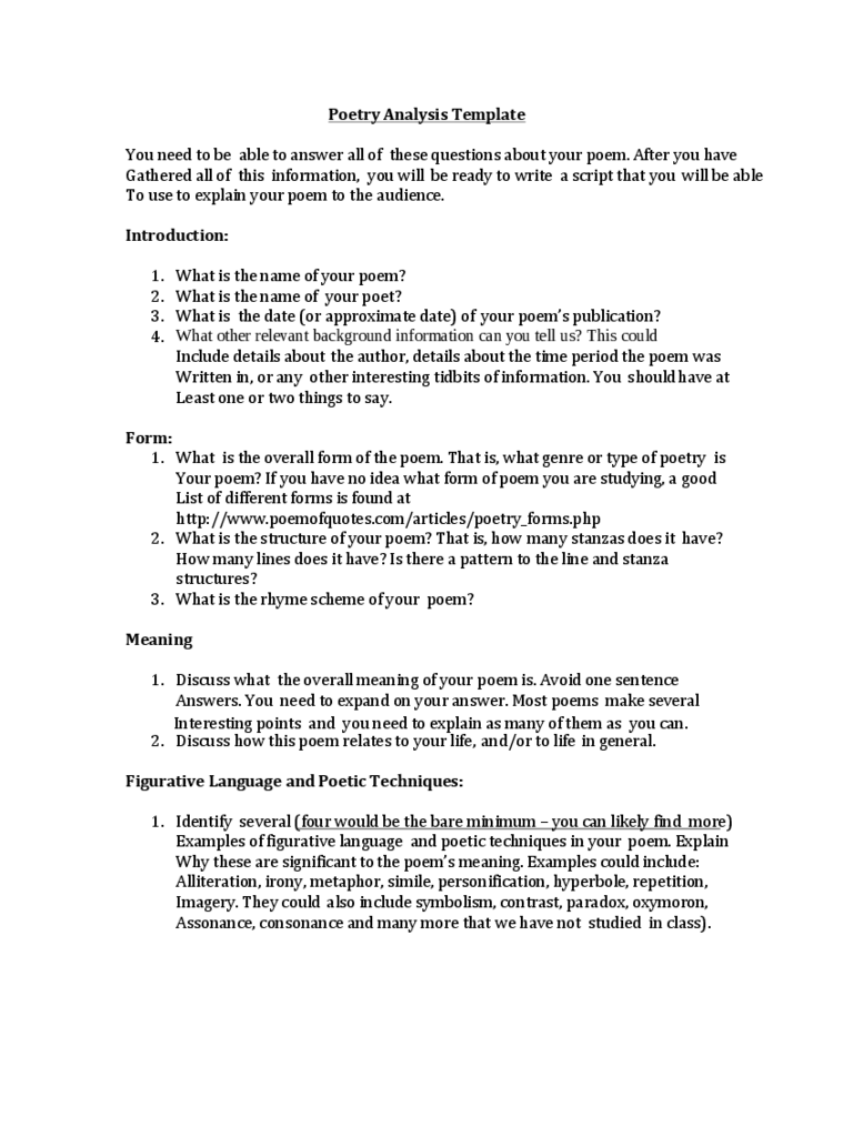 2021 Poetry Analysis Template Fillable Printable Pdf And Forms Handypdf 