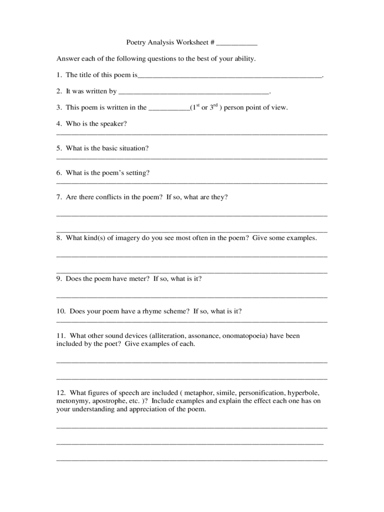 2021 Poetry Analysis Template - Fillable, Printable PDF & Forms | Handypdf