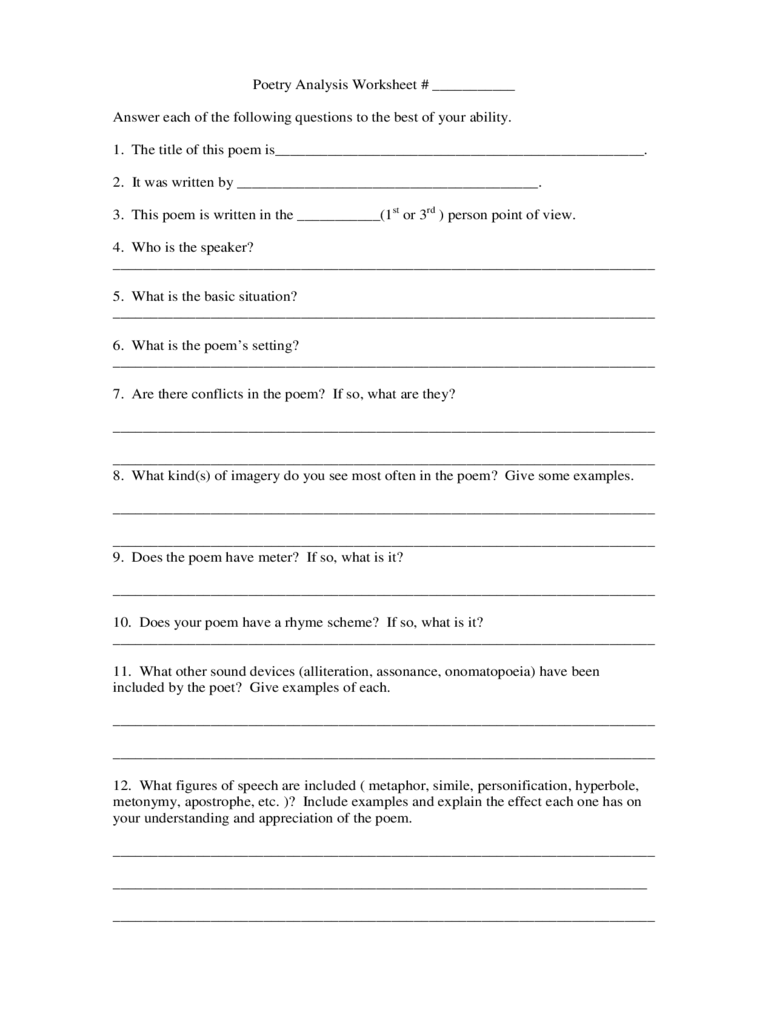 Poetry Analysis Worksheet