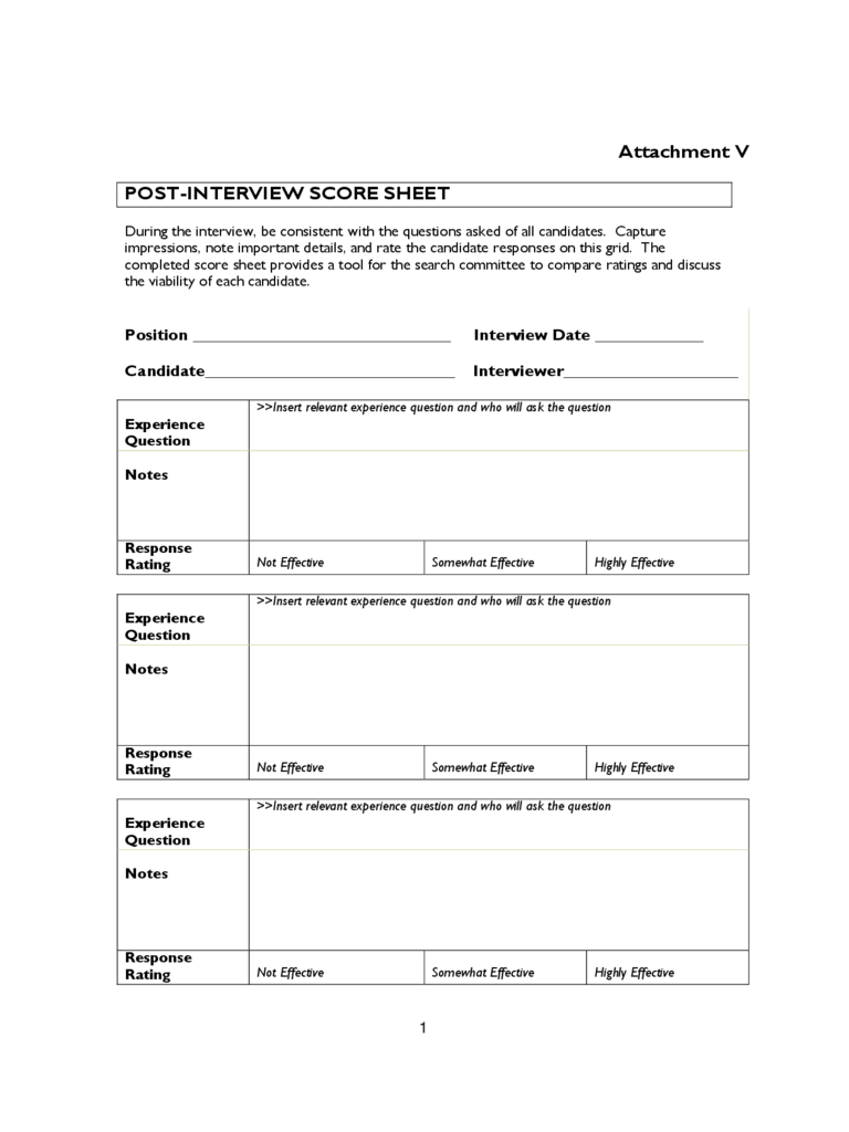Post-Interview Score Sheet - Edit, Fill, Sign Online | Handypdf