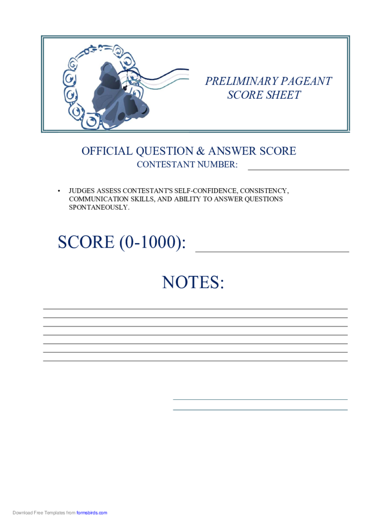 Preliminary Pageant Official Answers Score
