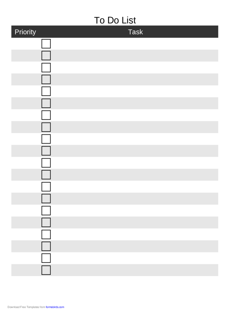 Priority Checklist To Do List