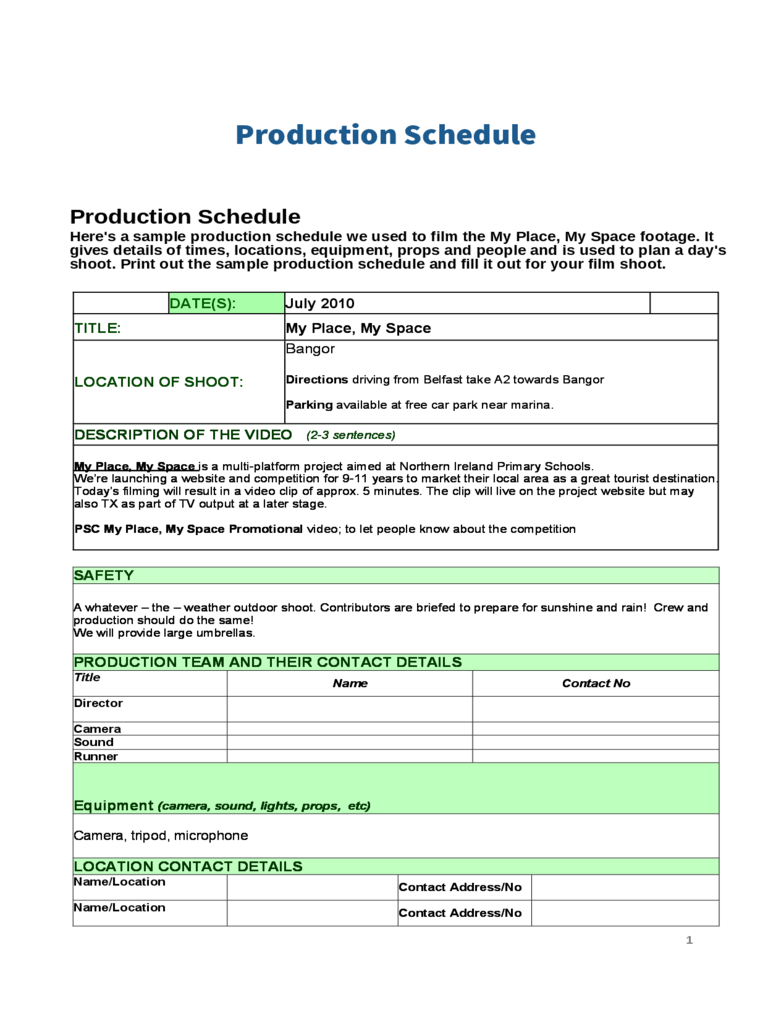 Production Schedule - United Kingdom