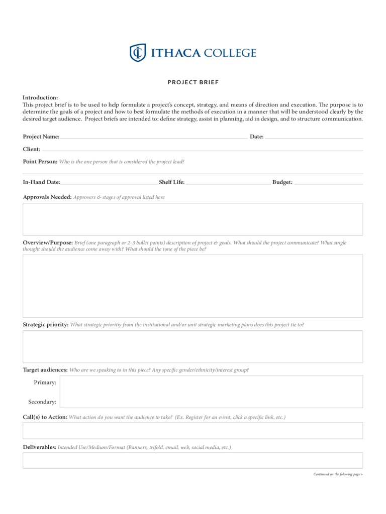 Project Brief Template - Ithaca College