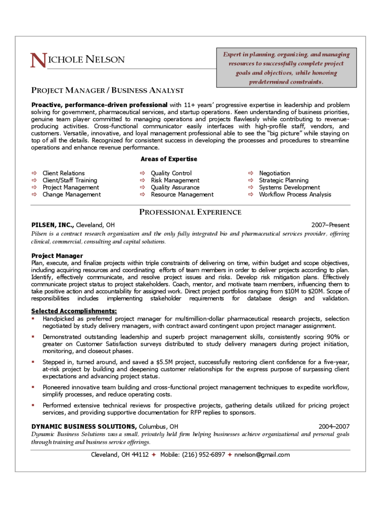 Project Manager Resume Sample - Edit, Fill, Sign Online ...