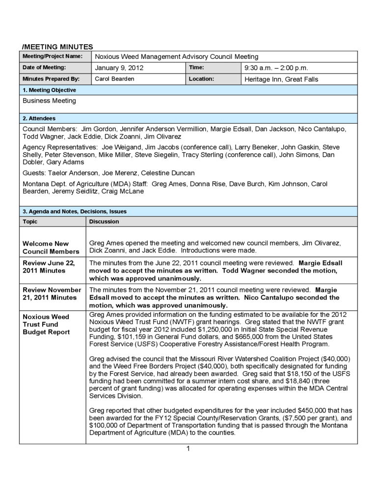 Project Meeting Minutes Sample