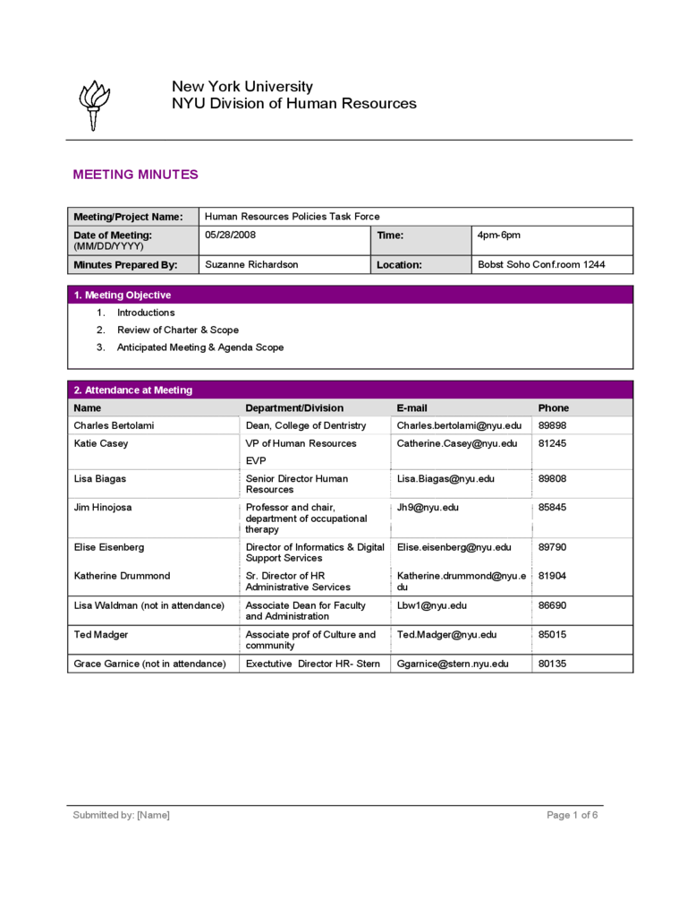 Project Meeting Minutes Template - New York University