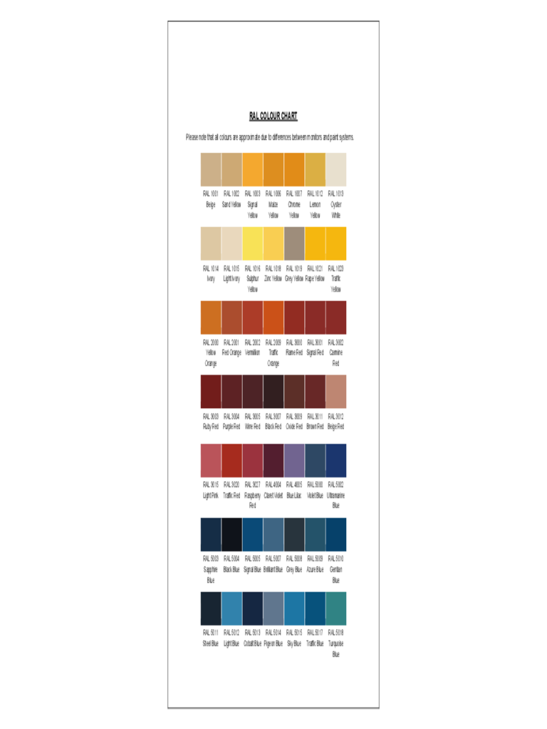 RAL Color Chart Sample