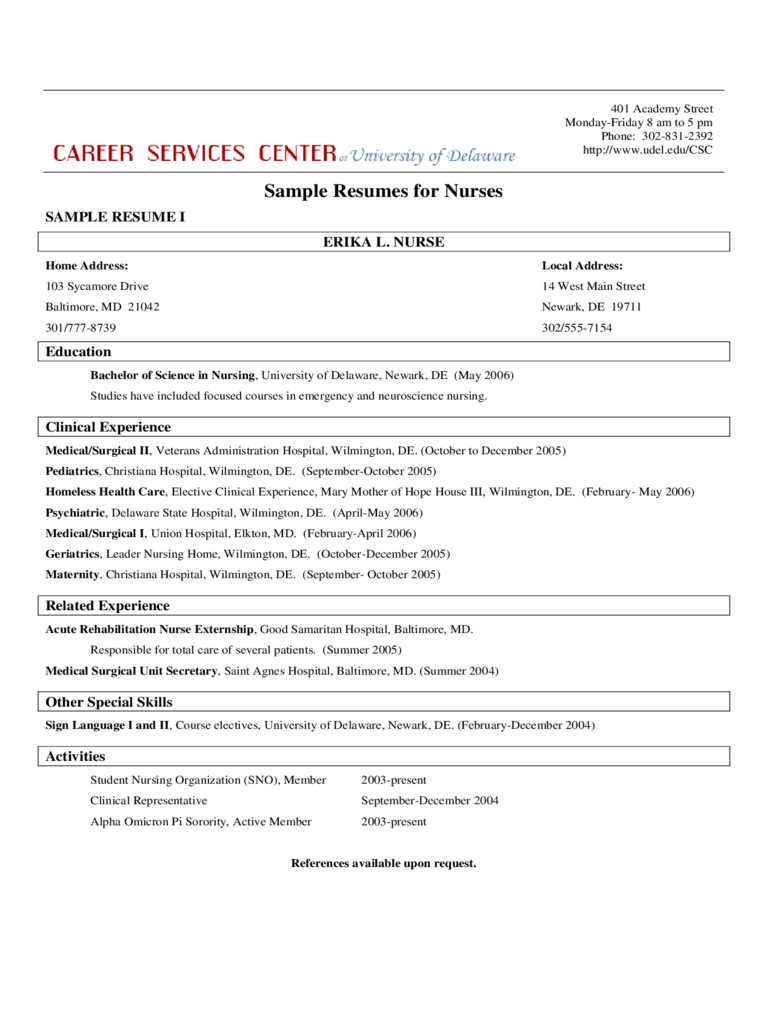 Registered Nurse Resume Sample
