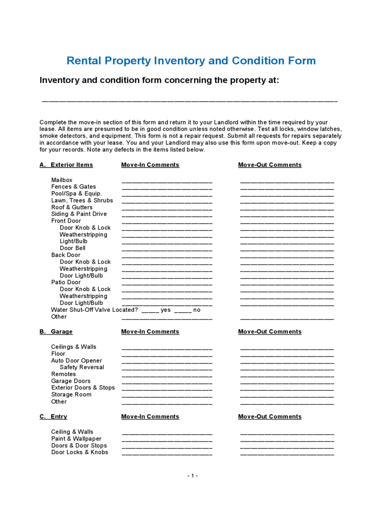 Rental Property Inventory and Condition Form
