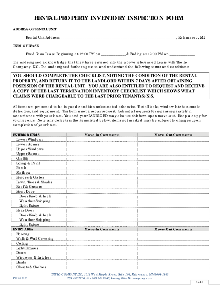 Rental Property Inventory Inspection Form