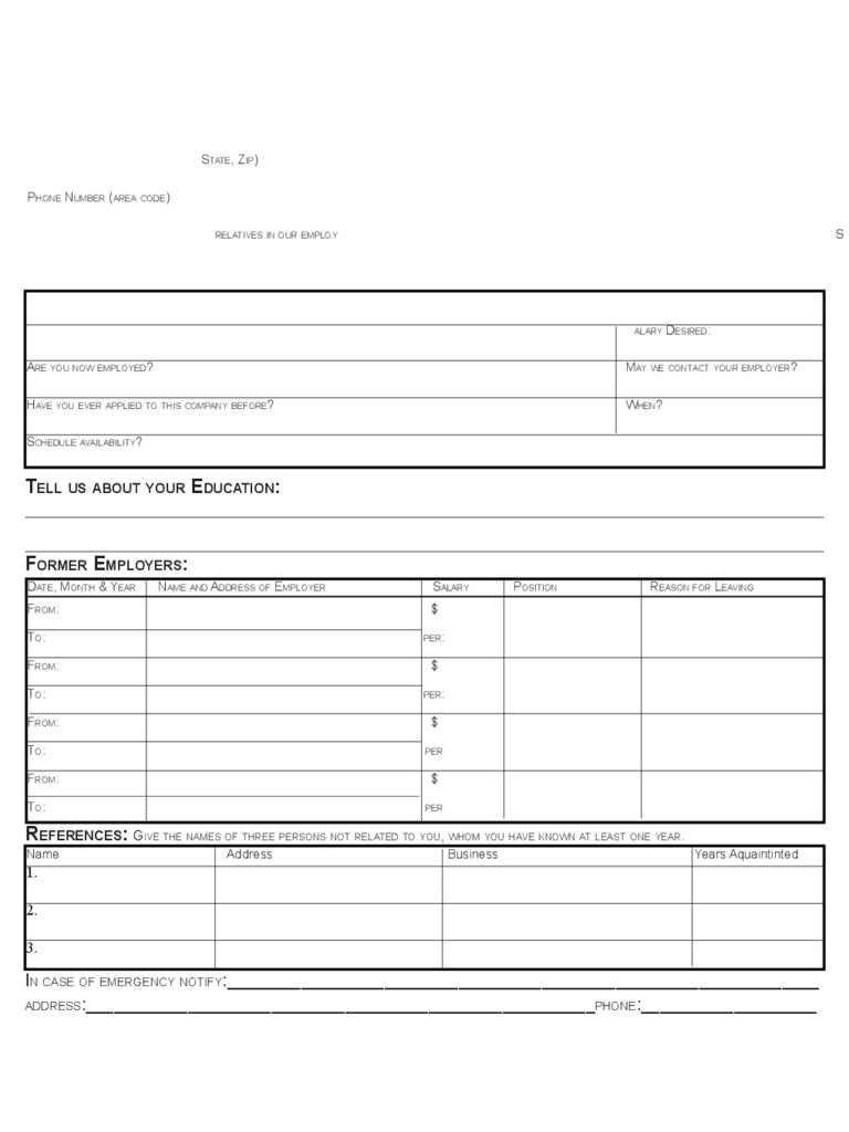 Restaurant Job Application Form Sample