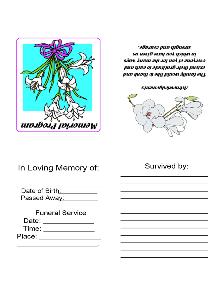 Rrintble Memorial Cards with White Flowers