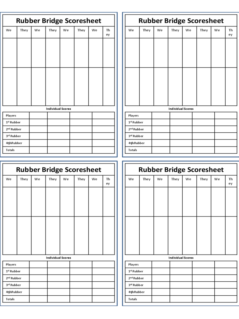 2024 Bridge Score Sheet Fillable Printable PDF Forms Handypdf