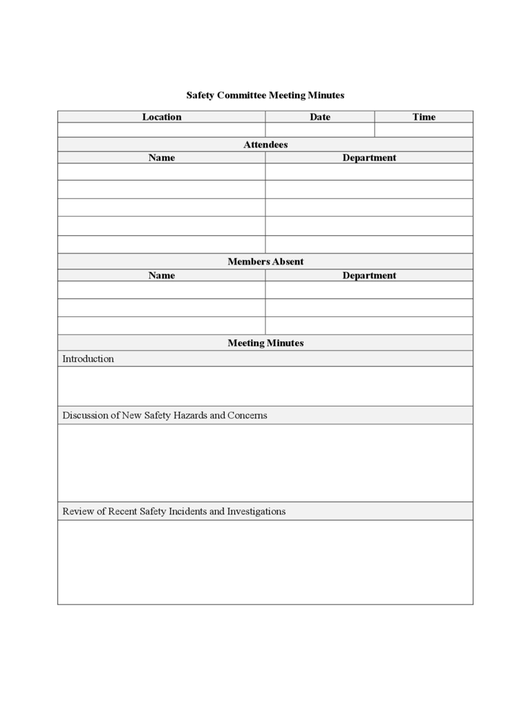 Safety Committee Meeting Minutes Template - Edit, Fill, Sign For Safety Committee Meeting Template