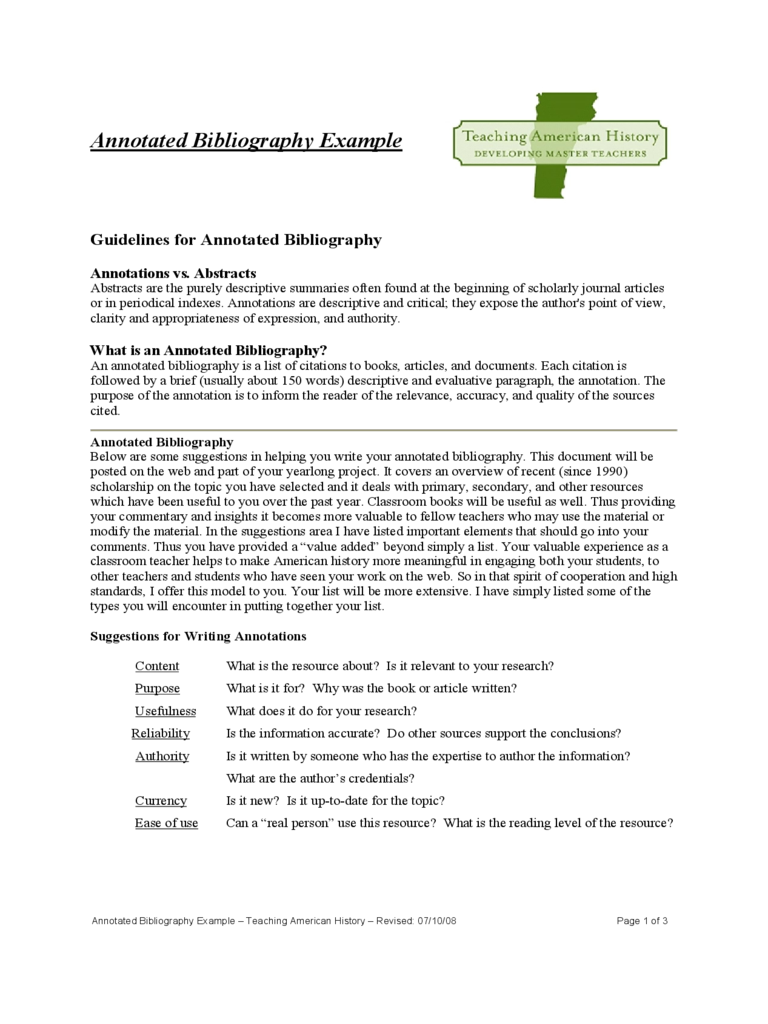 Sample Annotated Bibliography Example