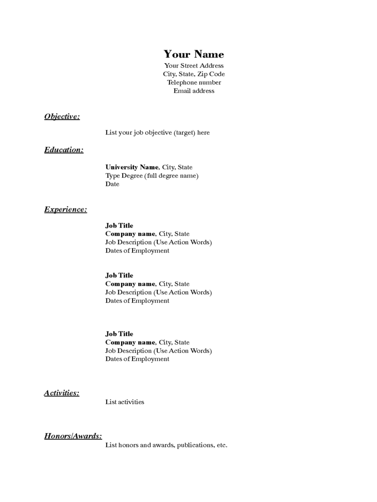 Sample Basic Resume Template