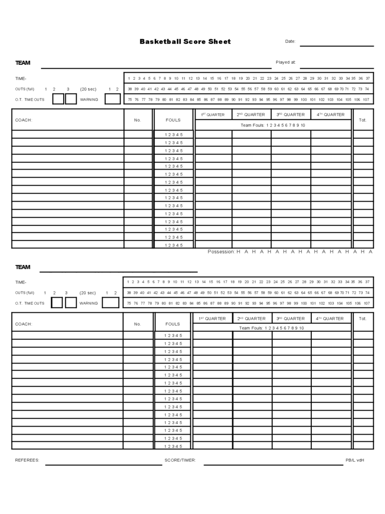 Sample Basketball Score Sheet