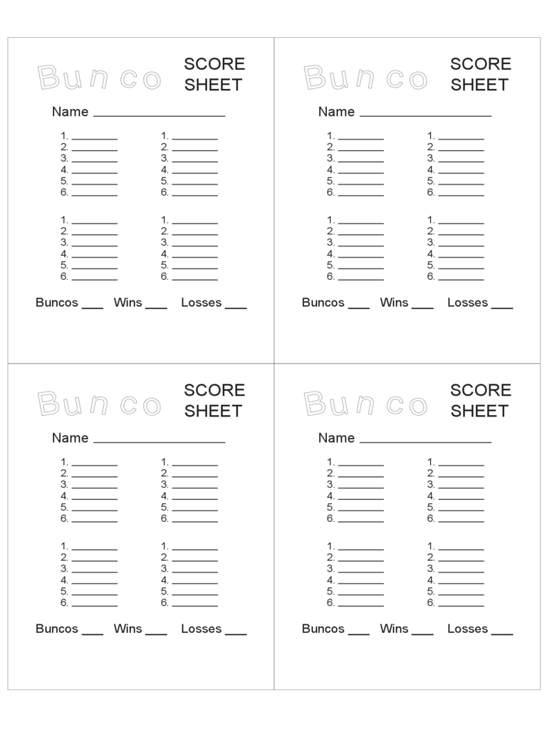 Free Bunco Templates