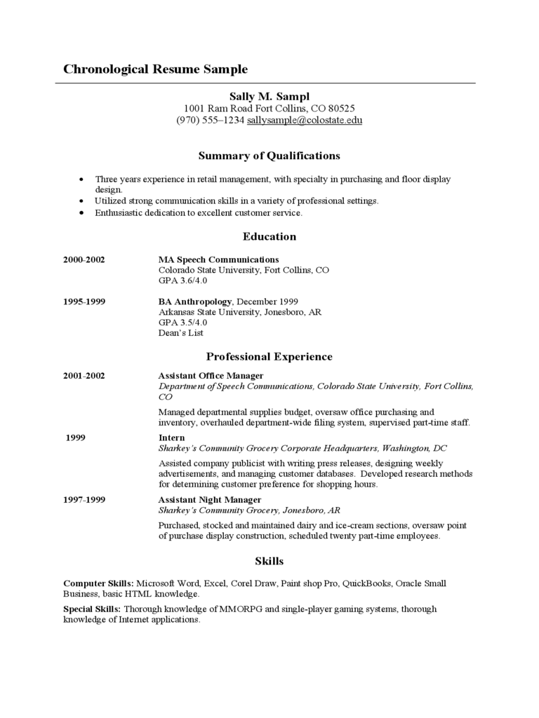 Sample Chronological Resume