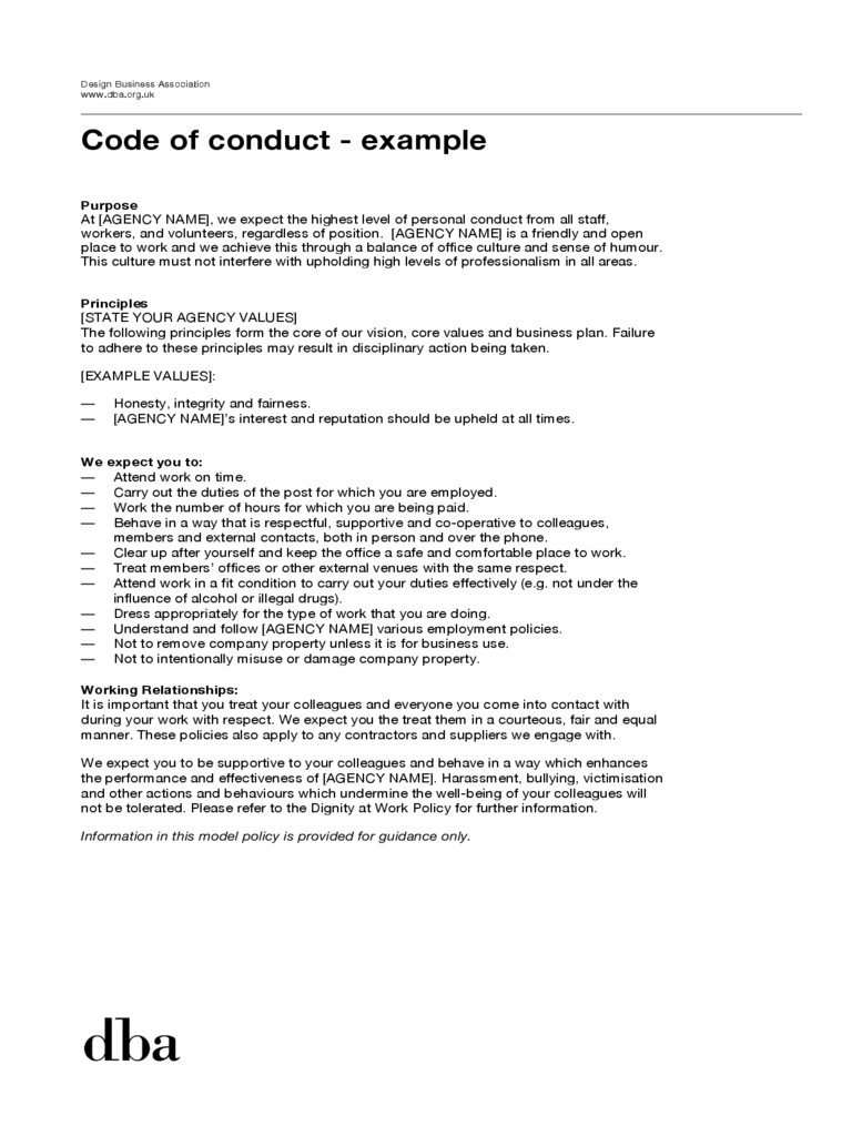 Board Code Of Conduct Template