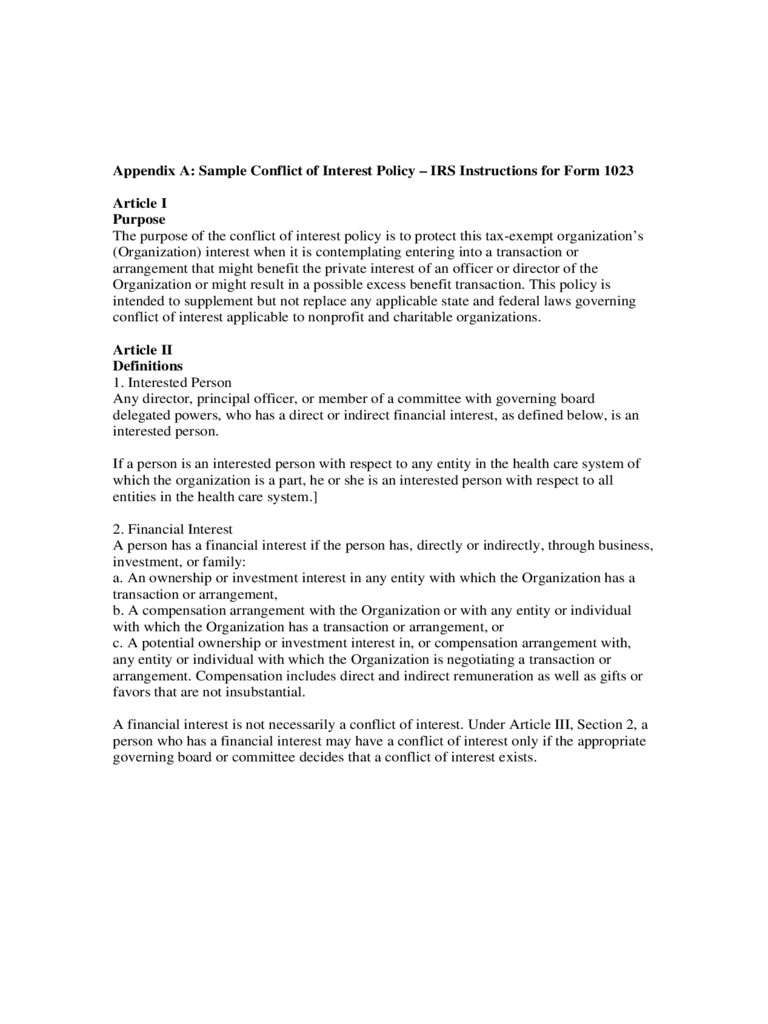 2024 Conflict of Interest Policy Template Fillable, Printable PDF