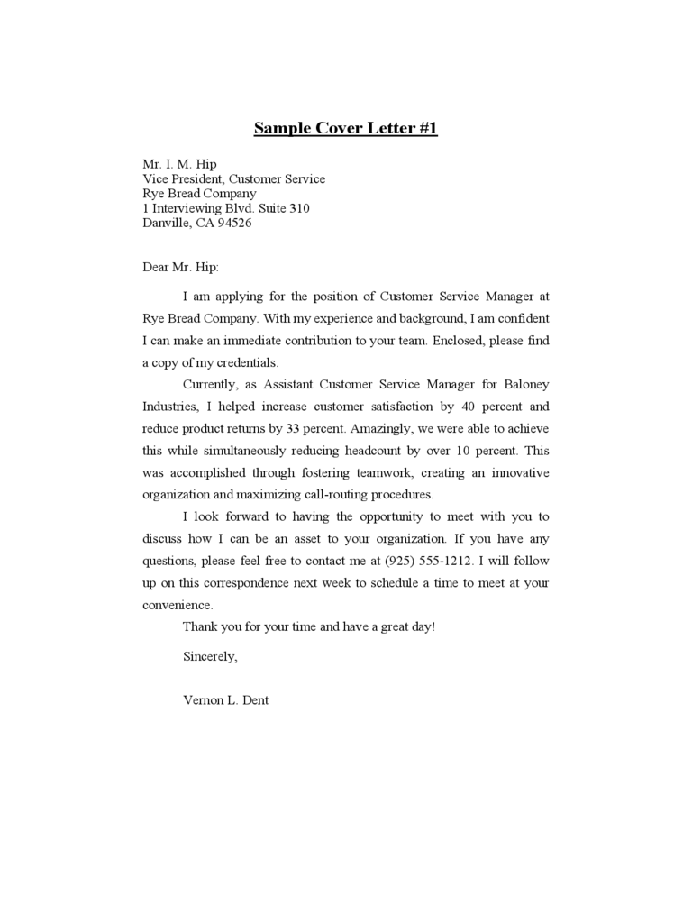 Sample Cover Letter for Resume